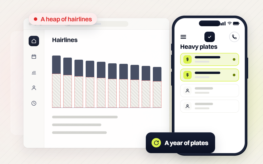 National SEO packages hairlines chart, a heap of hairlines, beside a phone list of heavy plates