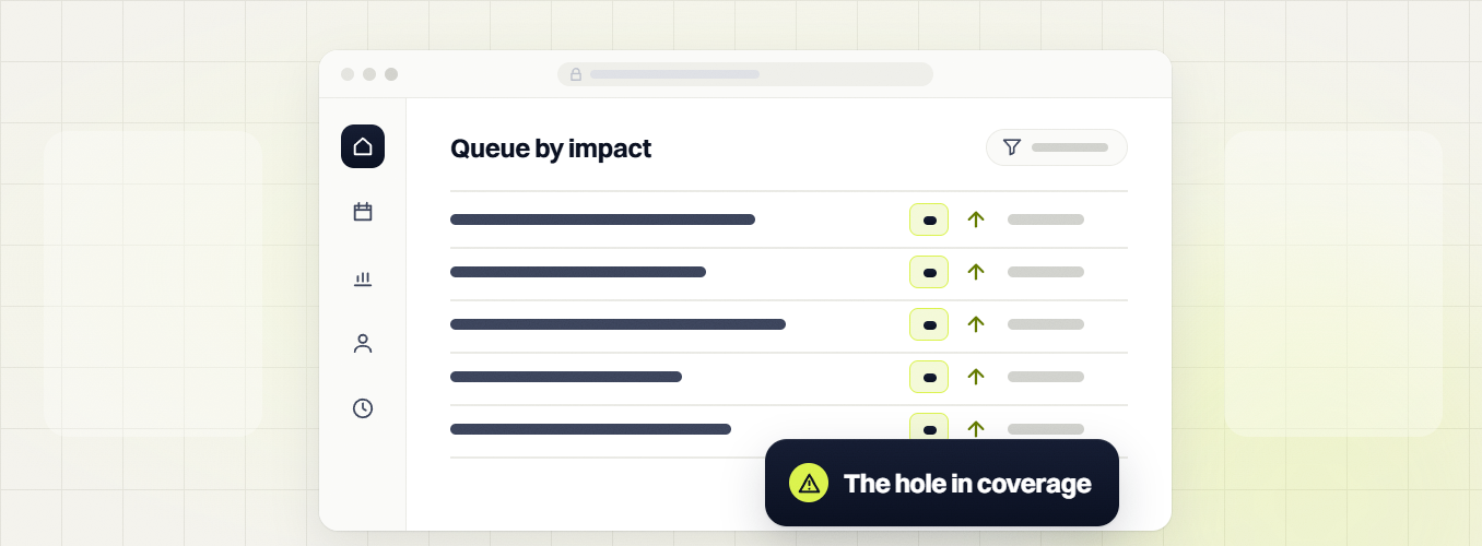 National SEO packages queue by impact table with rising rows, labeled the hole in coverage