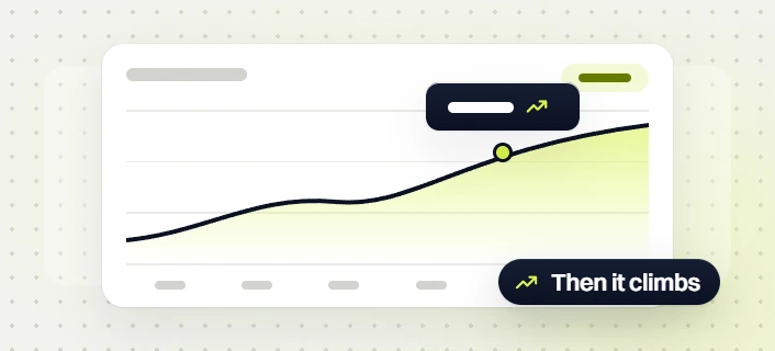National SEO packages rising line chart with a marked point, labeled then it climbs