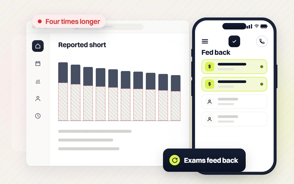 Optometrist marketing retainer reported short chart, four times longer, beside a phone fed back list