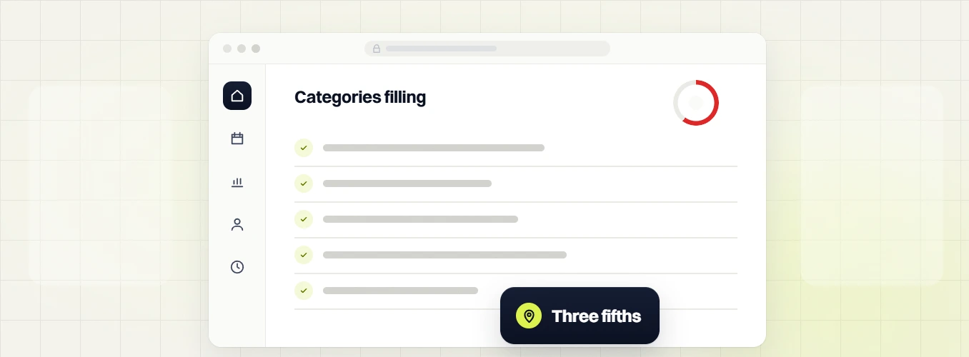 Optometrist SEO services Categories filling checklist with five checked rows and a ring, three fifths