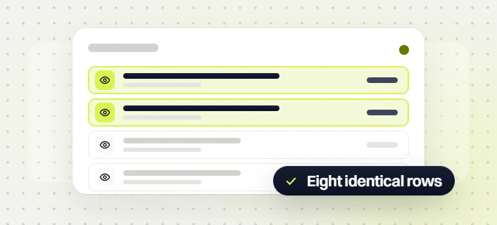 Optometrist SEO services visibility list with two highlighted rows, eight identical rows holding