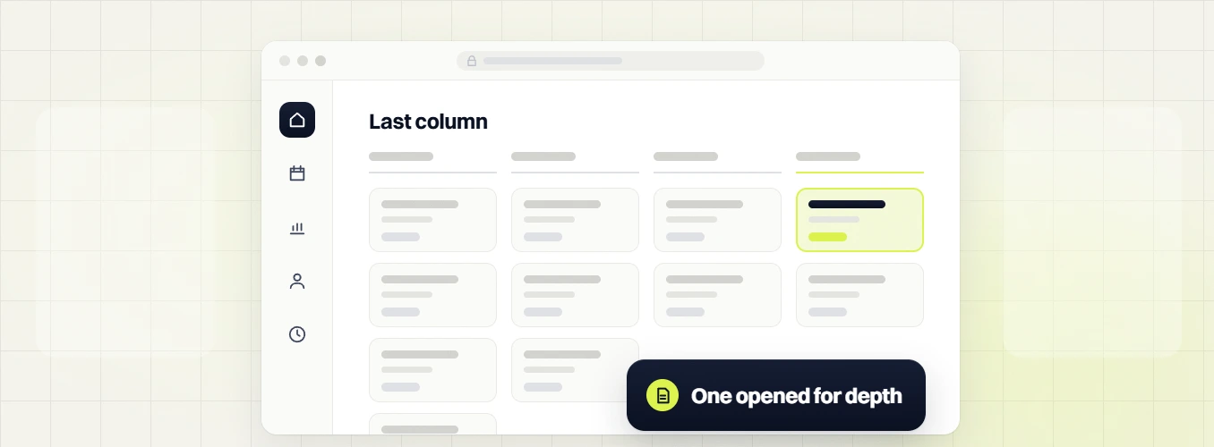 Optometrist SEO services Last column board in four columns with one card opened for depth