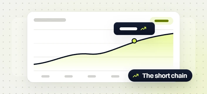 Optometrist web design line chart with a marked point on a rising curve, the short chain