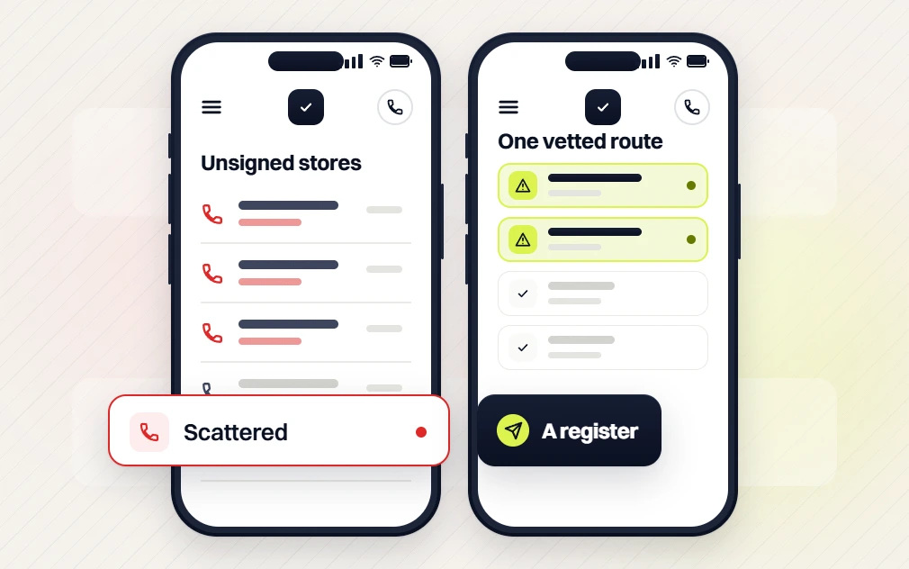 Optometrist website maintenance phones comparing scattered unsigned stores with one vetted route