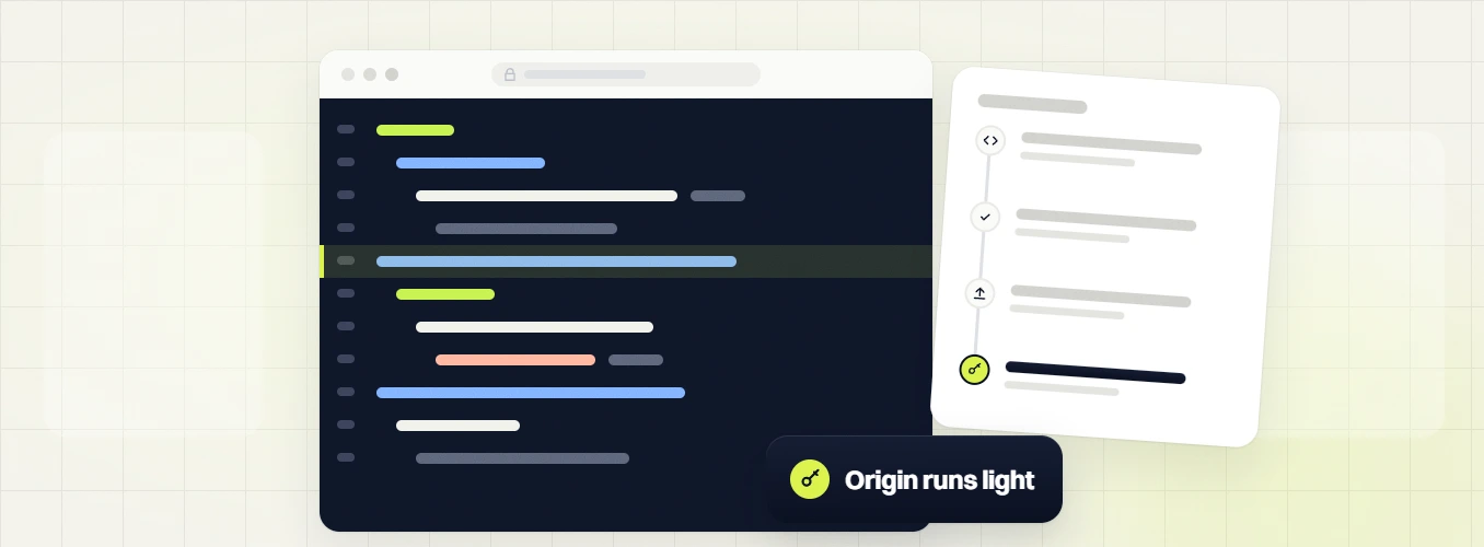 Optometrist website maintenance code editor beside a request timeline, labeled origin runs light