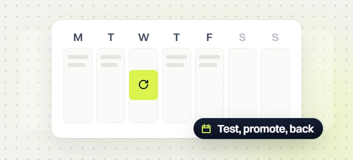 Optometrist website maintenance weekly calendar with an update on Wednesday, test, promote, back