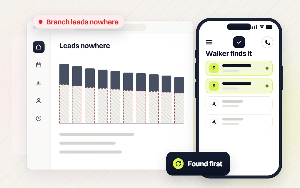 Optometrist website maintenance leads nowhere chart beside a phone list, the walker finds it first