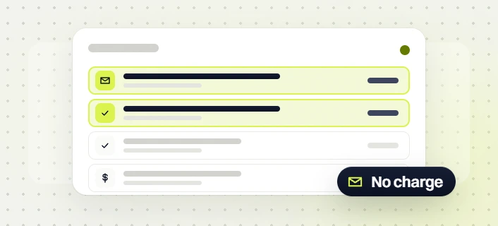 Pay monthly websites list with email and checked change rows highlighted, labeled no charge