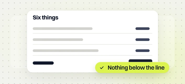 Pay monthly websites six things card with line items, labeled nothing below the line