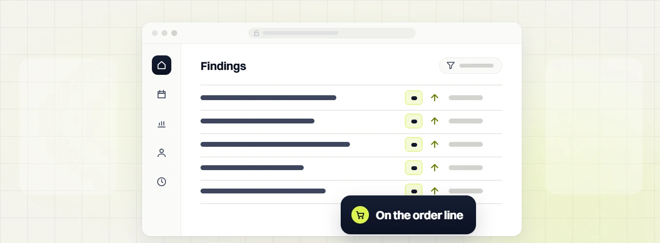 Pet products SEO services findings table with rising rows, labeled on the order line