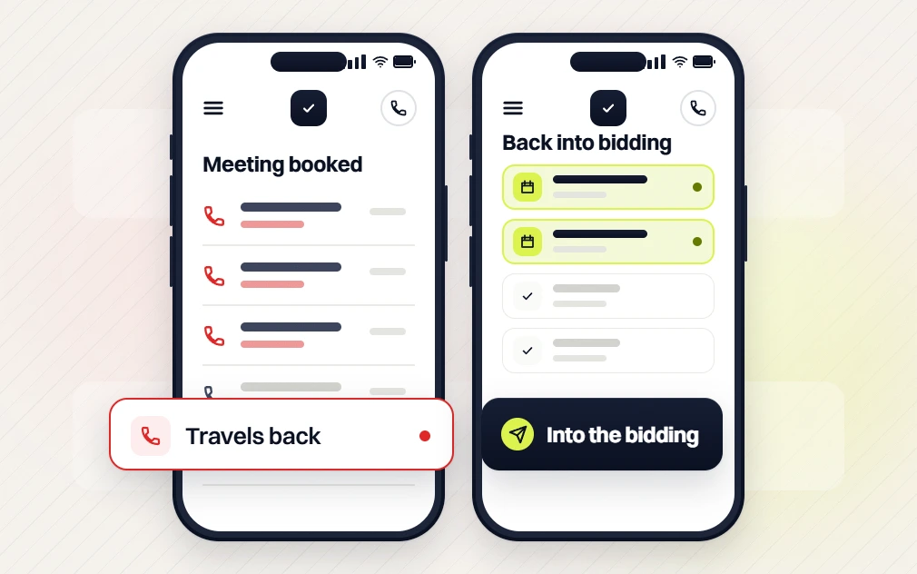 PPC management services phone Meeting booked flagged Travels back beside a phone Back into bidding list