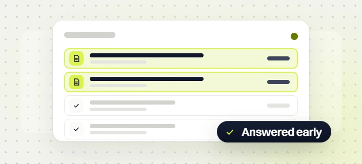 Professional services marketing retainer document list with two highlighted rows and an Answered early badge