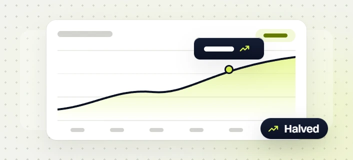 Professional services PPC line chart card with a trend tooltip and a Halved badge