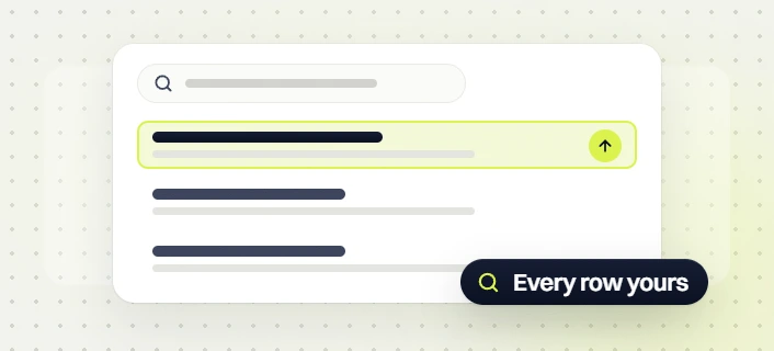 Professional services SEO services search card with a highlighted rising result and Every row yours