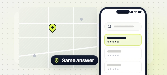 Real estate marketing retainer map with a pin and a phone search listing, Same answer everywhere