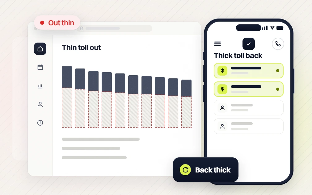 Real estate PPC Thin toll out chart flagged Out thin beside a phone Thick toll back list, Back thick