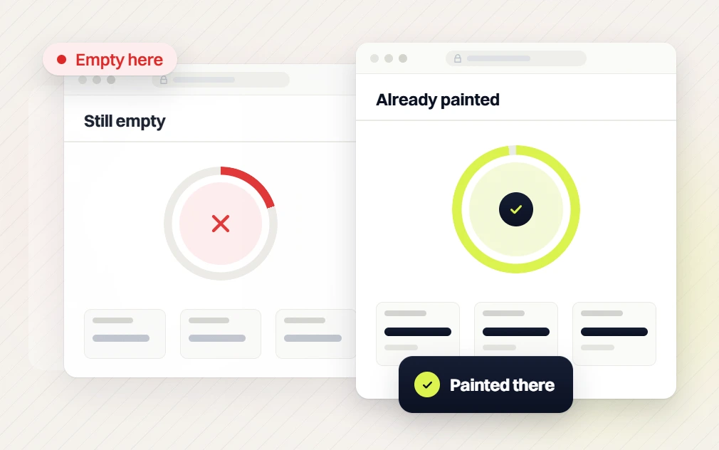 Real estate website design Still empty panel flagged Empty here beside an Already painted panel, Painted there