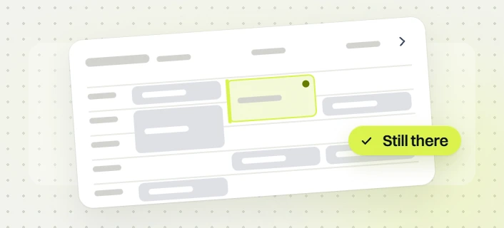 Real estate website maintenance schedule grid with a highlighted block and a Still there badge