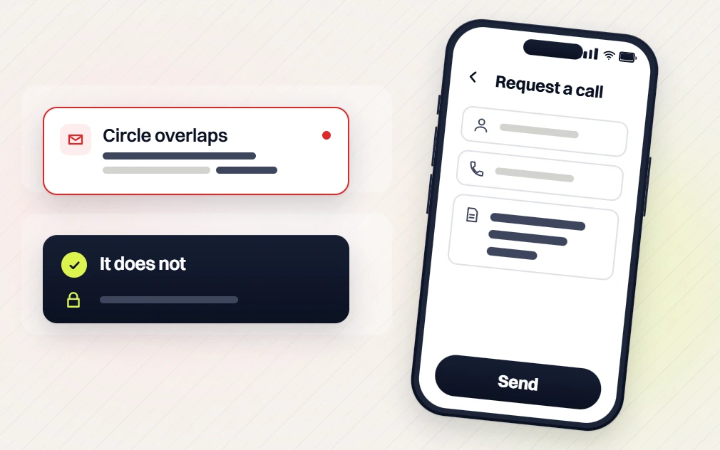 Responsive web design services Circle overlaps card, It does not card and a phone Request a call form