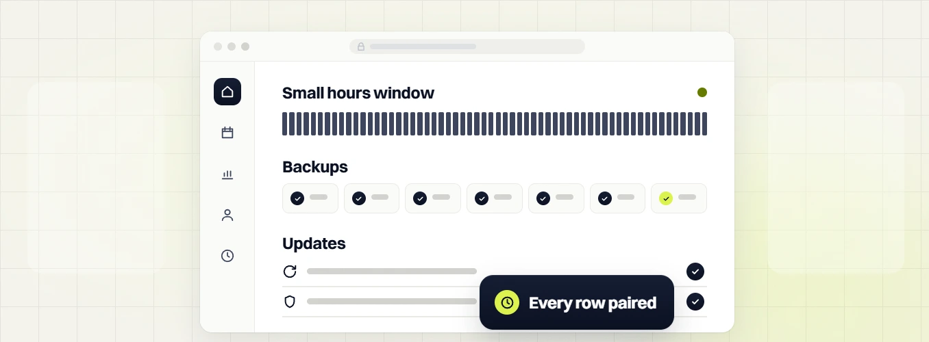 Responsive web design services Small hours window dashboard with backups, updates and Every row paired