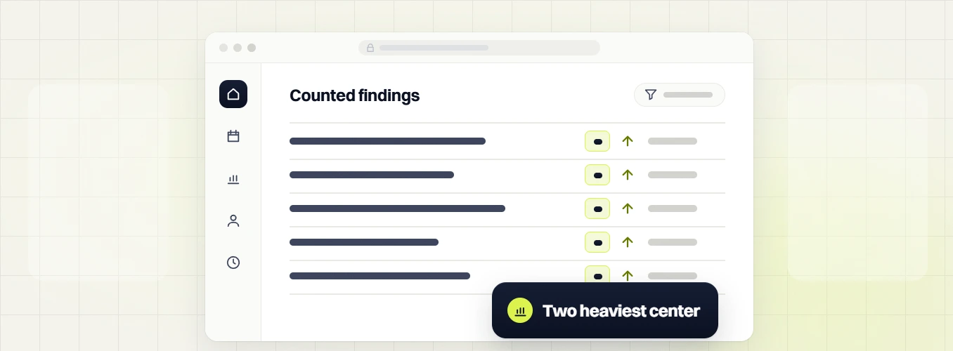 SaaS SEO services Counted findings table with five rows and upward arrows, two heaviest center