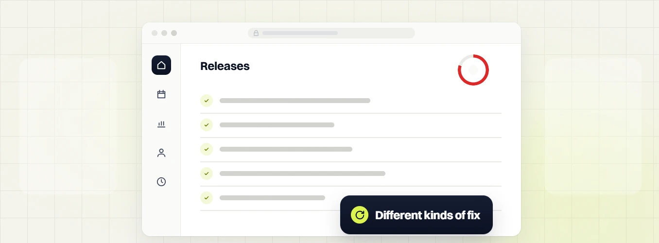 SaaS SEO services Releases checklist with five checked rows and a ring, different kinds of fix