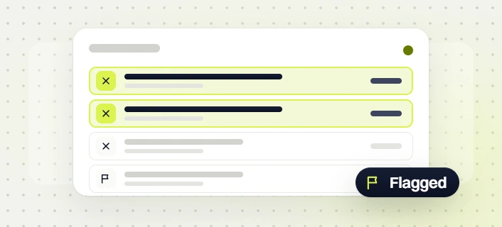 SaaS website design list of rejected rows with one flag row, flagged record