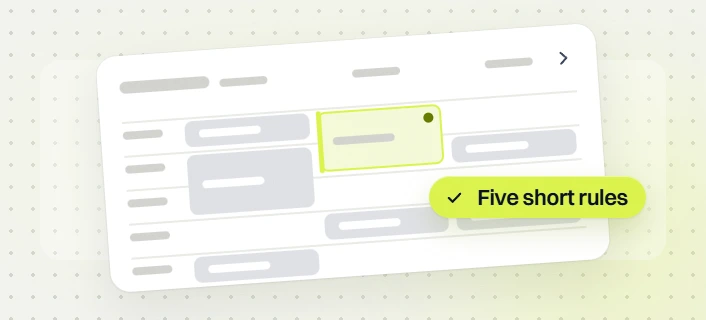 SaaS website maintenance schedule grid with one highlighted block and a five short rules tag