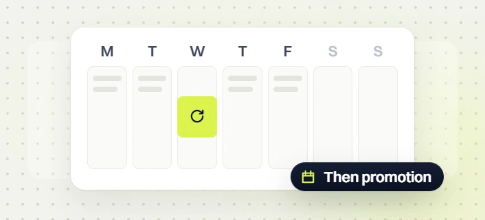 SaaS website maintenance weekly calendar with a repeat task on Wednesday, then promotion