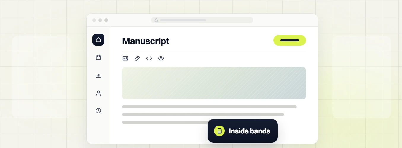 Sales funnel and automation services Manuscript editor with image, link, code and preview tools, inside bands