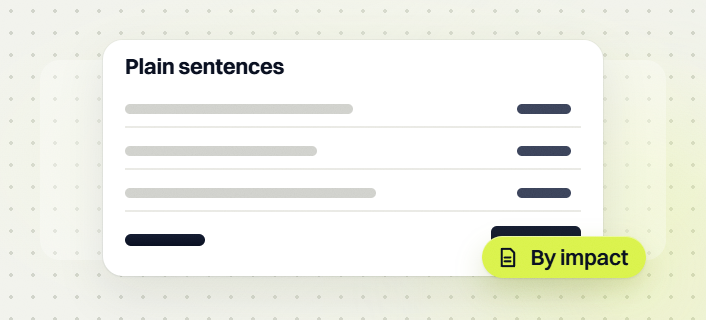 SEO audit Plain sentences card with three rows and a by impact tag