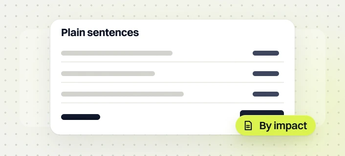 SEO audit Plain sentences card with three rows and a by impact tag