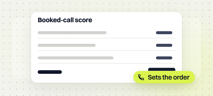 SEO audit services Booked-call score card with three rows and a sets the order tag
