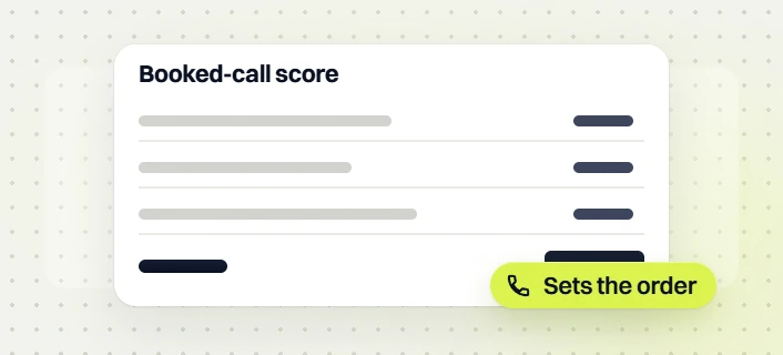 SEO audit services Booked-call score card with three rows and a sets the order tag