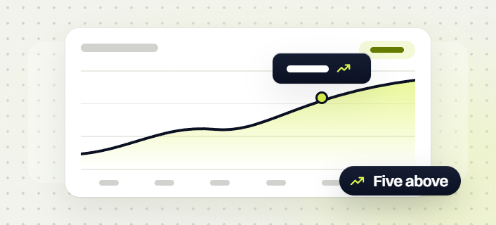 SEO audit services line chart with a marked trend point on a rising curve, five above