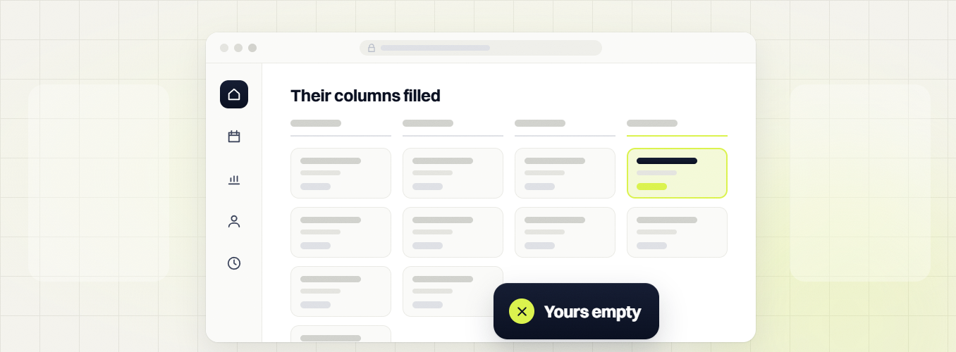 SEO audit services Their columns filled board with one highlighted card, yours empty