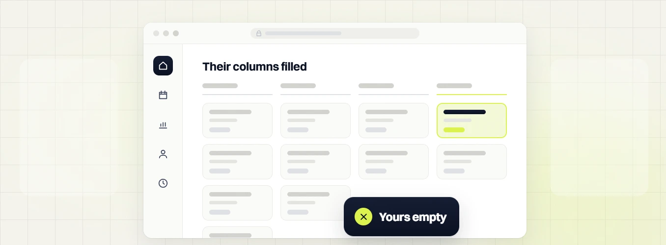 SEO audit services Their columns filled board with one highlighted card, yours empty