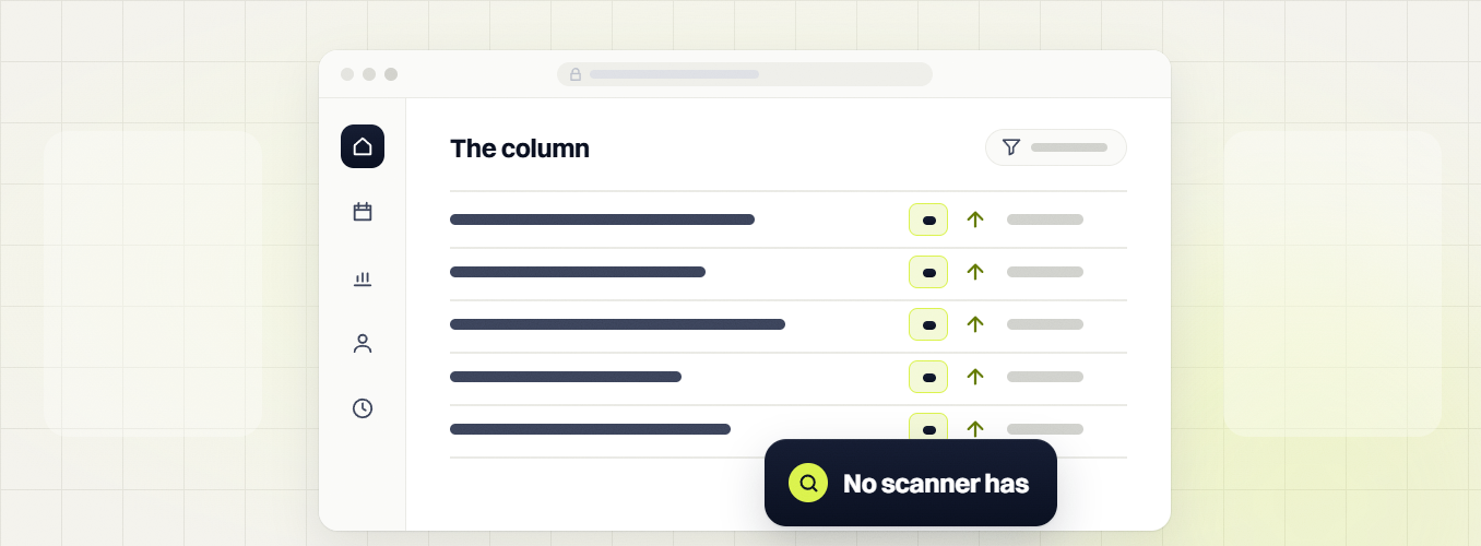 SEO audit The column table with five rows and upward arrows, no scanner has
