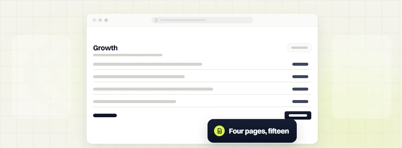 SEO package price Growth tier table with four rows, four pages, fifteen