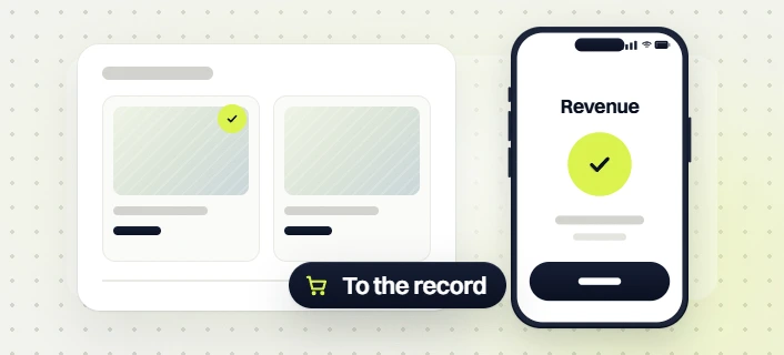 SEO package price two cards beside a phone Revenue screen with a check, to the record