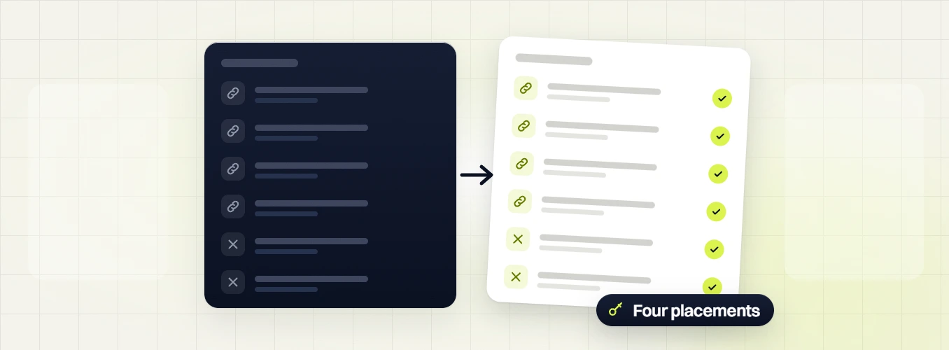 SEO packages for small business four links and two removed rows moving to a checked list, four placements