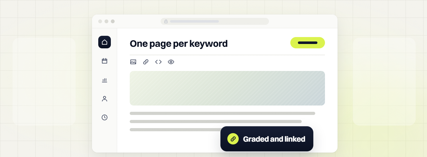 SEO packages One page per keyword editor with image, link, code and preview tools, graded and linked