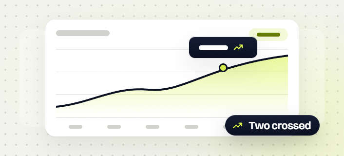 SEO packages line chart with a marked trend point on a rising curve, two crossed