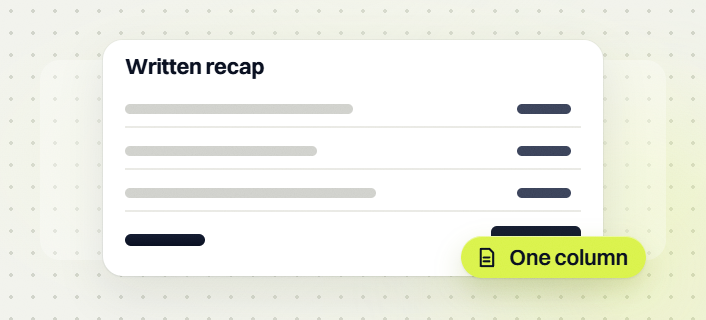 SEO packages Written recap card with three rows and a one column tag