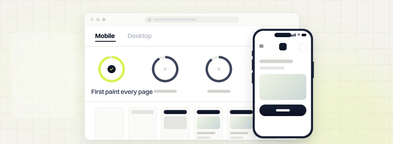 Small business web design Mobile tab with a checked First paint every page ring beside a phone page