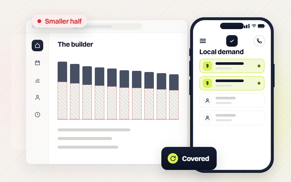 Small business web design The builder bar chart flagged smaller half beside a phone Local demand, covered