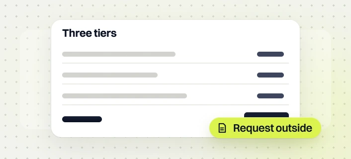 Small business web design Three tiers card with three rows and a request outside tag