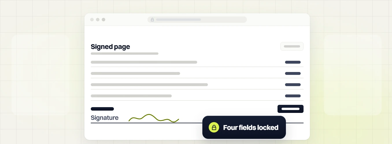 Small business website packages Signed page with four rows and a signature line, four fields locked