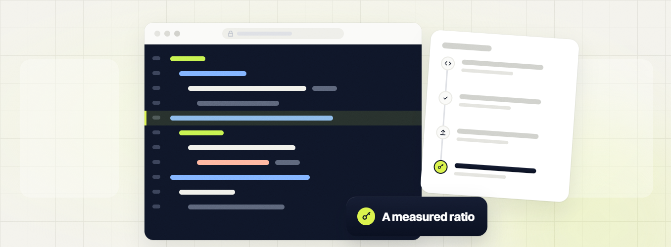 Technical SEO audit code editor with a highlighted line and a four step log, a measured ratio